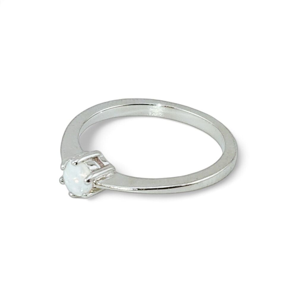 Sterling Silver 925 Round White Lab Opal Ring
